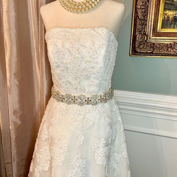 NWT Galina Beaded Strapless Tea Length Wedding Bridal Gown Dress in Ivory Size 6 - Picture 4 of 10